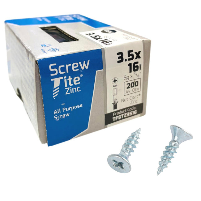 Screw-Tite Pozi Countersunk Zinc Plated Screws 3.5 x 16mm 200 Pack