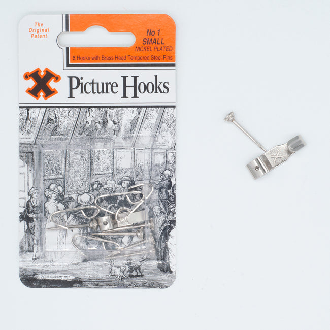 X Picture Hooks Nickel Plated + Pins No.1 Pack of 5 Chrome/Silver