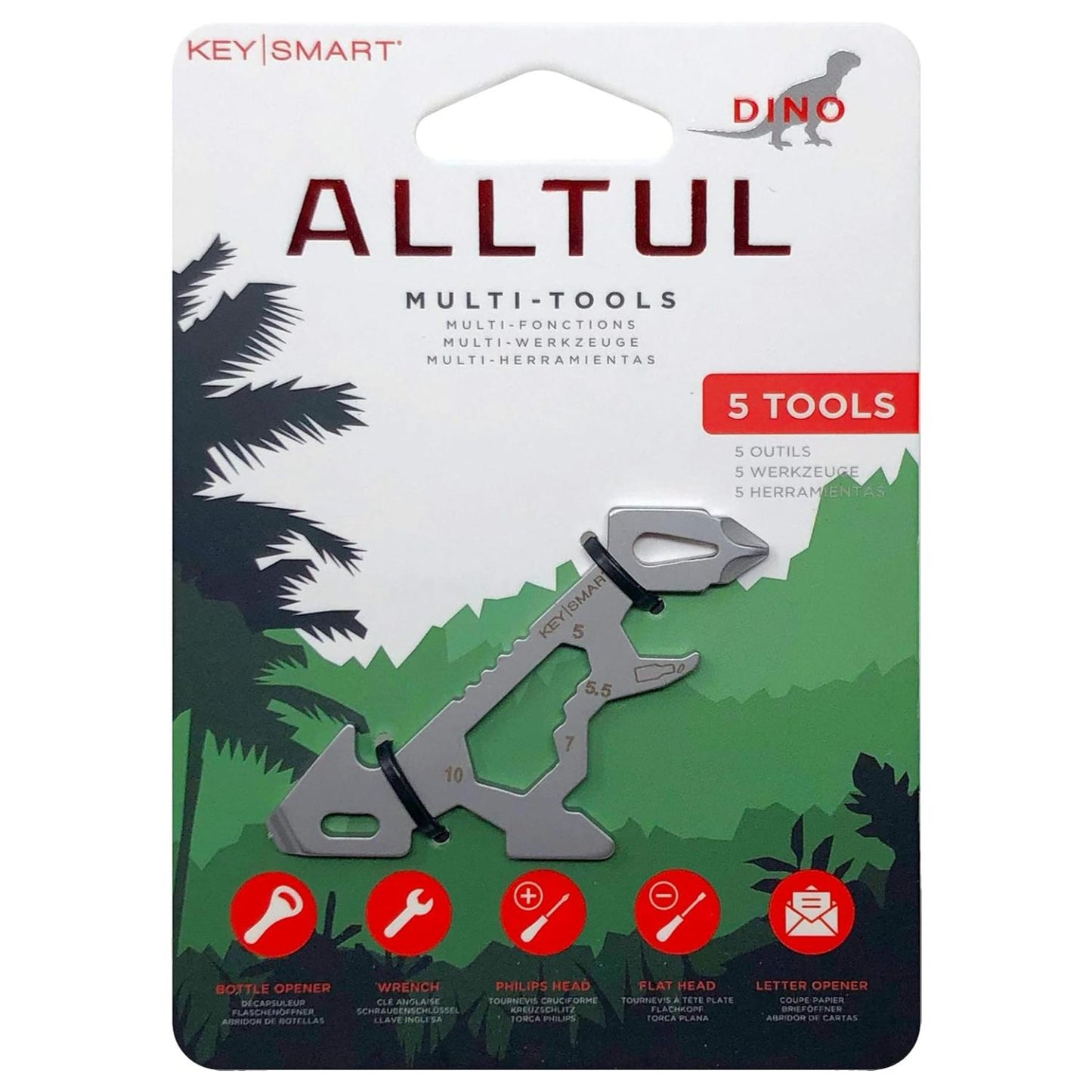 KeySmart Alltul Multi-tool Dino for Keyring or Wallet Stainless Steel