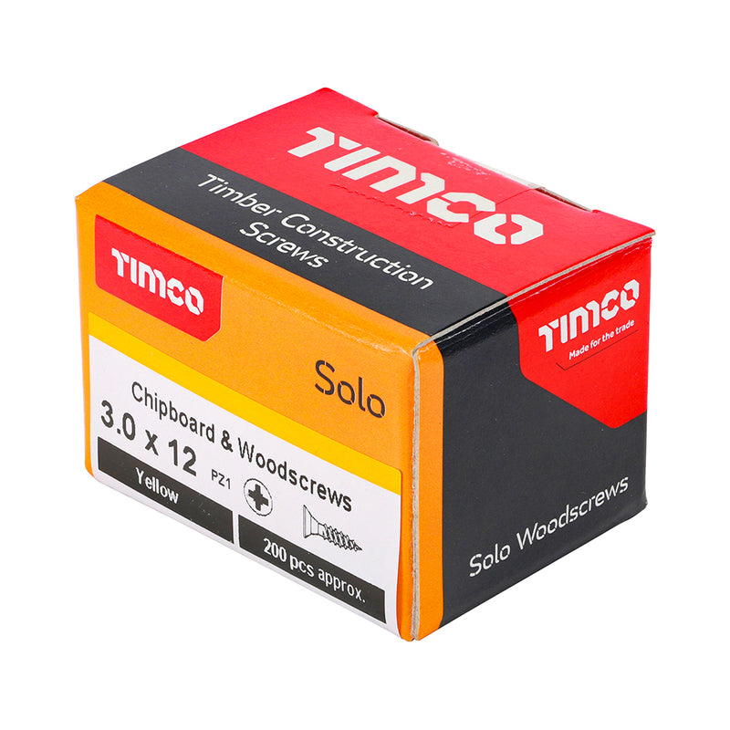TimCo 3.0 x 12mm Yellow Wood Screw Pozi CS (200 Pack)