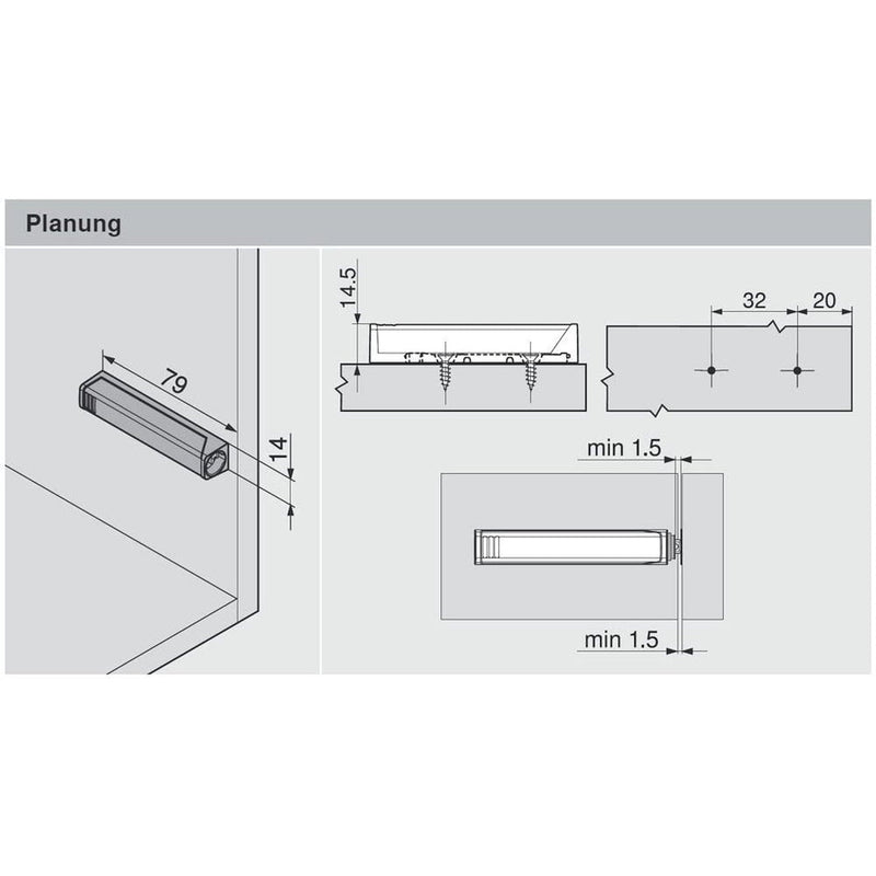 Blum 956A1004 Magnetic Push To Open Tip-On Set & Mounting Plate (Large Doors)