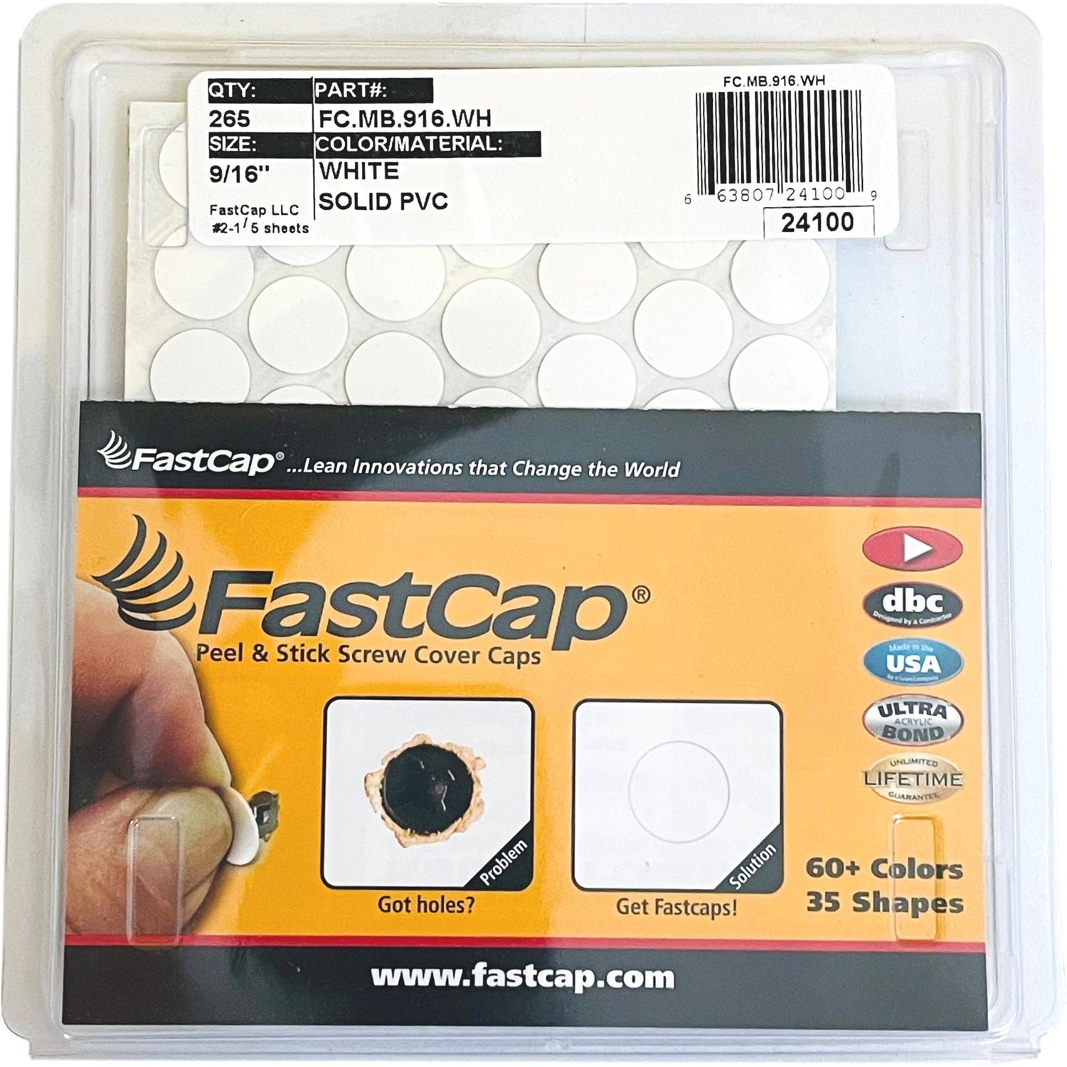 FastCap Peel & Stick White Screw Cover Caps PVC 14mm (9/16") X 266 – Go ...